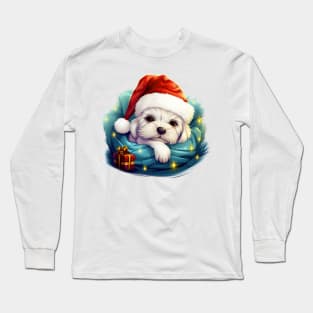 Lazy Maltese Dog at Christmas Long Sleeve T-Shirt